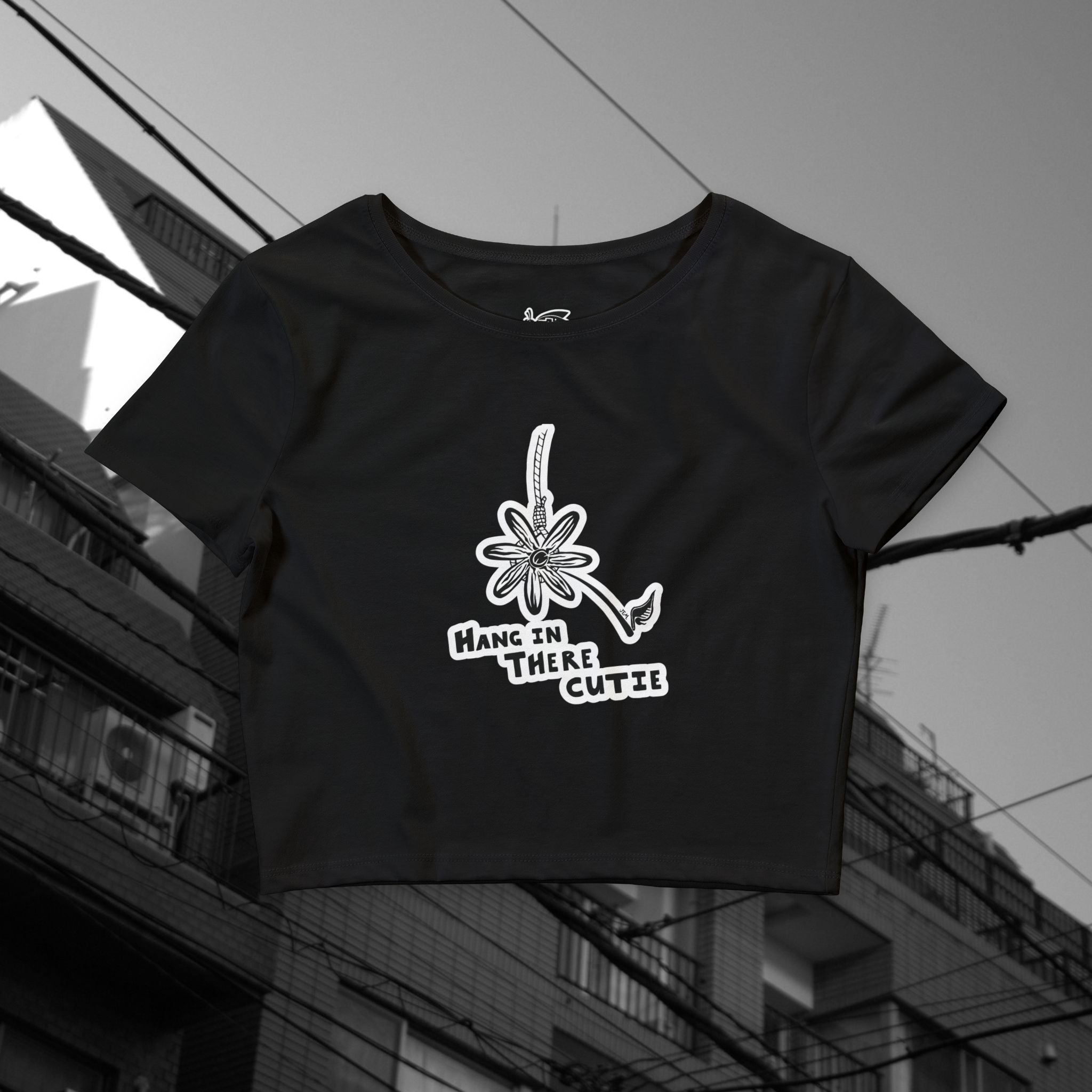 “Hang in There Cutie” Cropped tee - Daisy Graphic Women’s Crop Tee