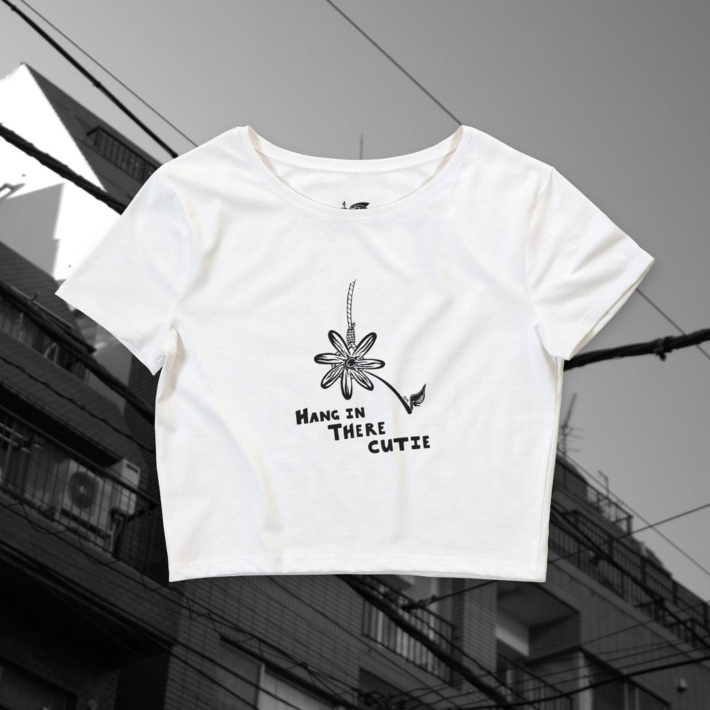 “Hang in There Cutie” Cropped tee - Daisy Graphic Women’s Crop Tee